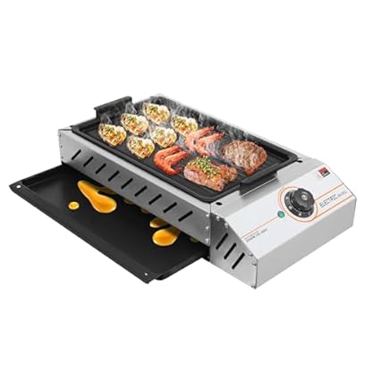 Elektrische Tischgrill 2500 Watt, BBQ Grill mit extragroße Grillfläche, Edelstahl Elektrogrill Antihaftbeschichtung, Elektrogriller Einstellbare Temperatur: 50-300°C, silber
