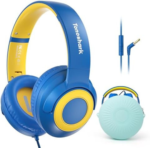 TONOSHARK Kinderkopfhörer mit Kabel, Kopfhörer Kinder Gehörschutz 85/94 dB | mit Mikrofon, Klappbar, Kopfhörer Jungen, Faltbares, Klinkenkabel 3,5mm | Für Schule/Reisen | Inkl. Tra