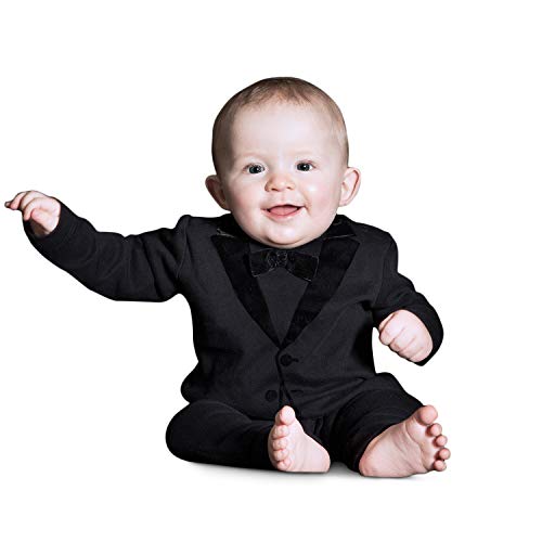 Image of The Tiny Universe Tuxedo Onesie for Fancy Baby Boys, Body Suit with Satin Bow-Tie, Jumpsuit Gentleman Wedding Outfit