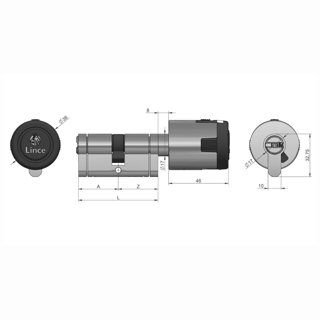 Lince - Cilindro CPLUS ALARM 30x30 cm | Bombillo de Alta Seguridad con Sensor Alarma Integrado de 100dB | Protección Anti-Bumping y Anti-Taladro | Incluye 5 Llaves XL | Acabado latón