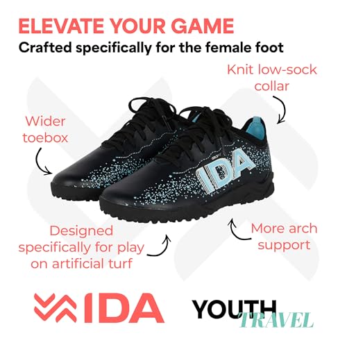 IDA Youth Travel Turf Girls’ Turf Shoes, GRLSFIT Comfort, Soft PU Leather Upper, Youth Football Cleats Female-Specific Fit2