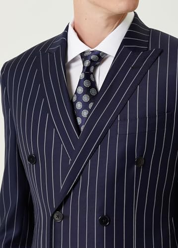 Wangyue Men's Pinstripe Suit Slim Fit 2 Pieces Double-Breasted Blazer Pant for Wedding Business4