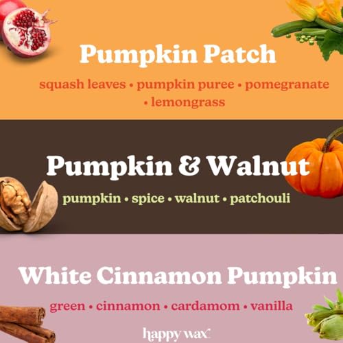 Image of Happy Wax Forever Pumpkin Collection Scented Natural Soy Wax Melts - 6 Total Oz. Collection Includes Patch, Walnut and White Cinnamon