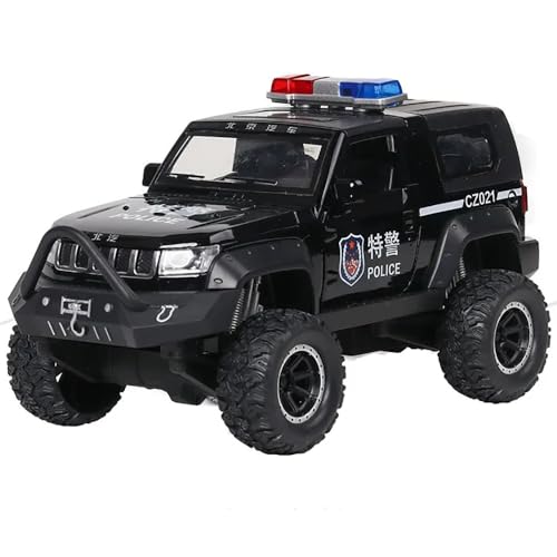 Image of DEUSON ECOM Alloy Diecast Metal Car Pullback 1:32 Jeep Police Car Metal Die Cast Car Pull Back Toy Car With Openable Doors & Light, Music Boys Gifts Toys For Kids,Black