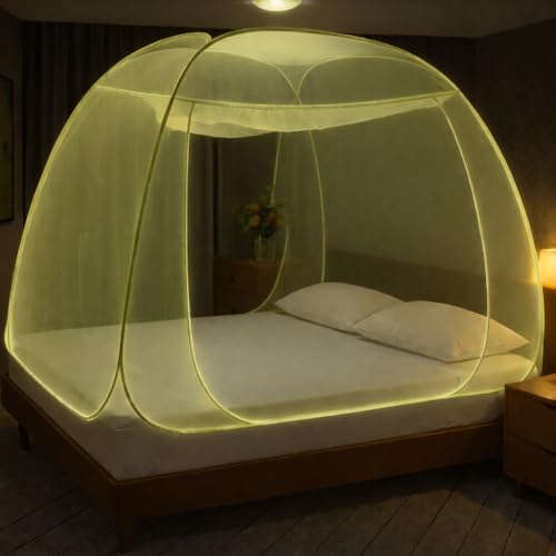 Image of TYF Mosquito Net for Bed Made with Polyester Material | Foldable Mesh Design | Lightweight and Portable Structure | Easy to Use Khaki (6.15 Feet X 6.15 Feet) Double Bed