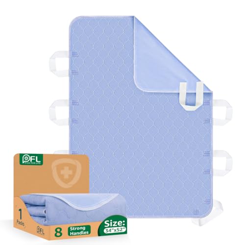 Image of Incontinence Bed Pads Washable with 8 Handles for Bedridden Care, 34 inchx52 inch