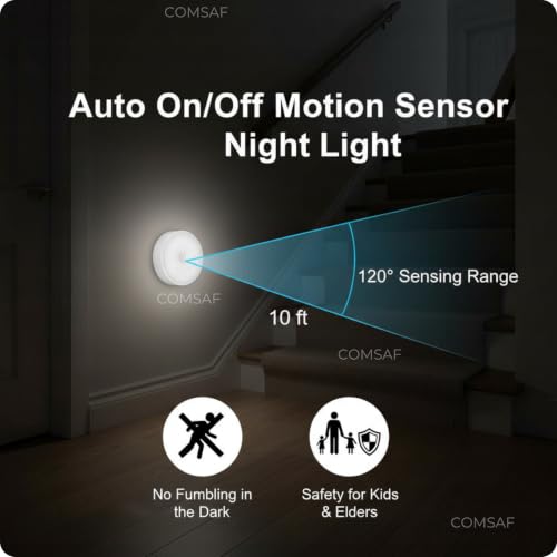Image of ComSaf USB Rechargeable Motion Sensor LED Light for Home Indoor [Pack of 4] - Wireless Magnetic Stick On Night Light for Cabinet, Wardrobe, Closet, Kitchen, Bedroom, Stairs, Under Cabinet Lighting