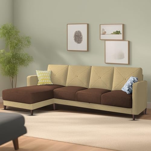 Image of Baloney LHS 6 Seater L Shape Sofa Set for Living Room (Cream Brown Fabric) Premium Fabric Sofa
