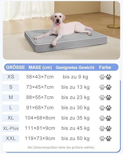 KSIIA Orthopädisches Hundebett Grosse Hunde, Hundekissen 104x68x8cm, Hundematte Waschbar, Hundematratze Abnehmbar, Grau