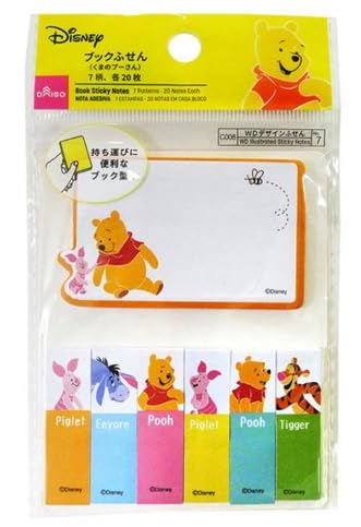 DAISO Japan Sticky Notes Friend Winnie The Pooh Sticky Notes Set, Sticky Pad Note Pad Set Index Tabs Flag Page Markers 7design 140 Sheets Stationery