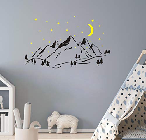 Vinilo decorativo montañas y árbol con luna y estrellas miniatura 3