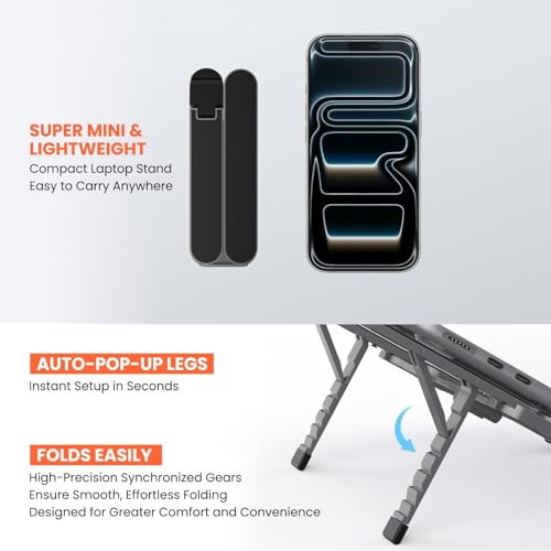 Image of Foldable Aluminum Laptop Stand | 8 Level Adjustable Height Portable Ergonomic Riser with Heat Dissipation Design | Compatible for MacBook, HP, Dell, Acer & Laptops Upto 15.6 Inch (Silver)