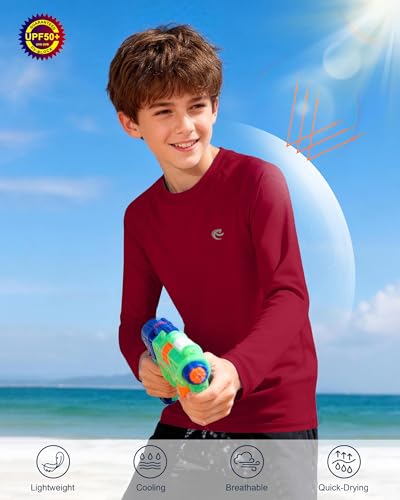 Image of Boys UPF 50+ Swim Shirt Long Sleeve, 1 or 2 Pack Rash Guard Tops