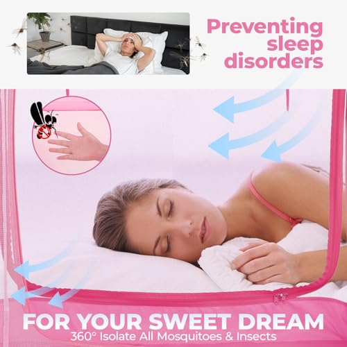 Image of Alvantor Mosquito Net Bed Canopy Tents Dream Privacy Space Twin Size Sleeping Tents Indoor Pop Up Portable Frame Breathable Cottage Pink (Mattress Not Included)