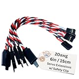 BackBayRC - 20awg Twisted Servo Extension Cable w/Safety Clip - 100 Strands for RC Vehicles, Drones, E-Bikes - 7 Lengths / 5 Wires per Pack (15CM / 6in)