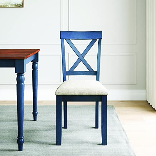 Vifah Lafayette Wood Upholstered Dining Chairs (Set Of 2), 20" L X 22" W X 38" H, Navy Blue #TOP2