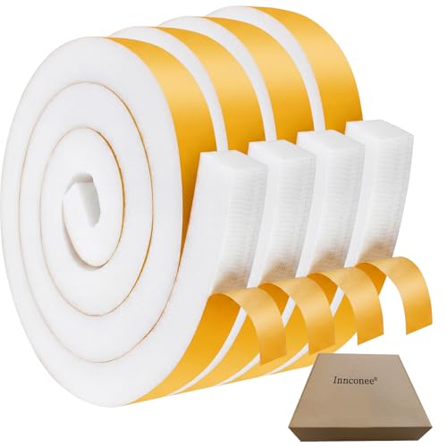 Image of 4 Rolls 1-1 /2 Inch W x 1-1 /2 Inch H Foam Weather Stripping with Adhesive 8 ft Foam Density Closed Cell Tape Seal for Uneven Gaps Doors Windows (White)