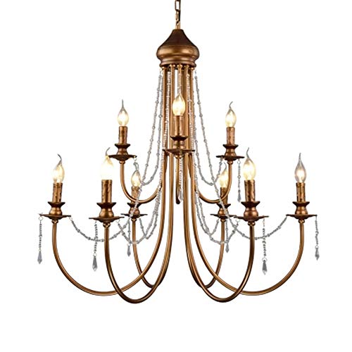 AYMAYA Américain Laiton Antique Lampe En Cristal,Millésime Rustique Bougie Cristal Lustre,Luxe Léger élevé-fin Lustre,Pour Chambre Salon Salle à Manger étudier Escalier Salle à Manger-Bronze 9 têtes