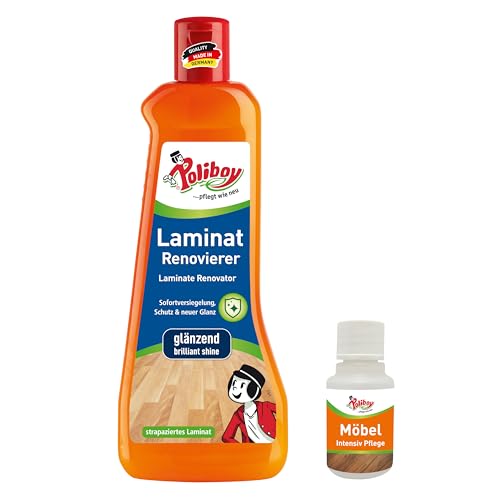 POLIBOY Laminat Renovierer - Bodenaufbereiter mit Schutz- und Glanzeffekt für Laminatversiegelung - 1x 500ml - Mit Produkt-Probe - Made in Germany