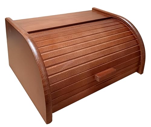 Contenitore per il pane in legno con chiusura a serranda per conservare il pane in cucina, Legno, Dark Brown, large