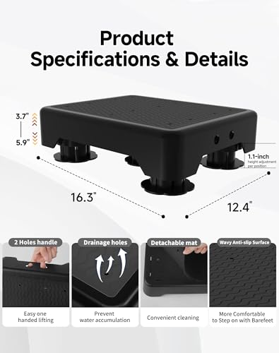 Image of Adjustable Step Stool for Adults, Toddler Step Stools, 660 LBS Capacity Non-Slip Safety Step Platform for Elderly, Portable Stair Assist for Cars, Bedside, Kitchen, and Shower, Black