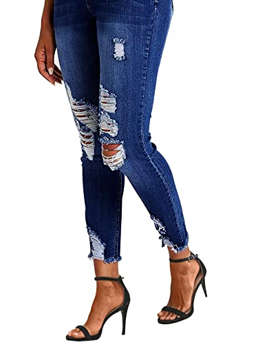 Image of KUNMI Women's Ripped Skinny Jeans Distressed Stretchy Denim Pants