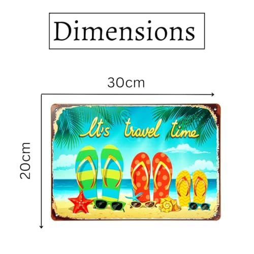 Image of Decorative Retro Metal Signs Wall Plate - 12x8 Inch (It's Travel Time) | Weatherproof Vintage Metal Sign Plate for Cafe, Home, Bar, Garage | Decorative Wall Hanging Sign Board