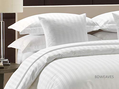 Image of 210 TC Thread Count Self Coloured Sateen Striped Pattern Pure Duvet Cover (White, Single)