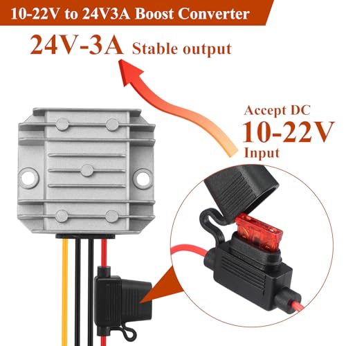 MZHOU DC 12V auf 24V Spannungswandler,DC 10V 18V 22V zu 24V 3A 72W Booster,DC 12V Boost Wandler 24V Power Konventer,12V Gleichrichter mit Anschlussklemmen.