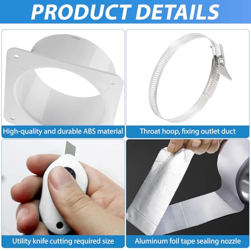 2STK Rohrverbinder Flansch 100mm/4 inch Lüftungskanalverbinder Flansch aus ABS Kunststoff mit Edelstahl Schlauchschellen Alu-Folienband gerade Rohrflansch für Heizung Kühlung Lüftungssystem