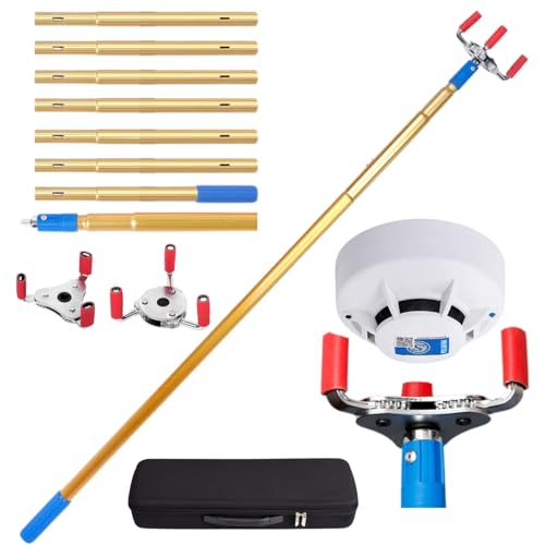 10.5FT Professional Smoke Detector Removal Tool with 2 Replacement Head, Suitable for Smoke Transducer of Different Sizes, Smoke Detector Changer Tool for Convenient Installation Direct Replacement
