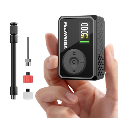 MEGAWHEELS Mini Bike Pump, Portable Bike Pump with Presta and Schrader Valve, 120PSI Bicycle Pump with Gauge, Auto Stop, Fast Inflation for City Bike, Road Bike, Mountain Bike