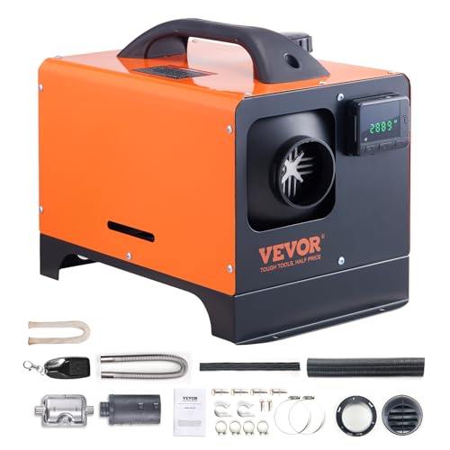 VEVOR Calentador Diésel Portátil Todo en Uno 12V 5-8KW Calentador de Aire Diésel 0,16-0,52 L/h 8~36°C Ajustable 15-20 m² LCD y Mando a Distancia Depósito de 5L para Autocaravana