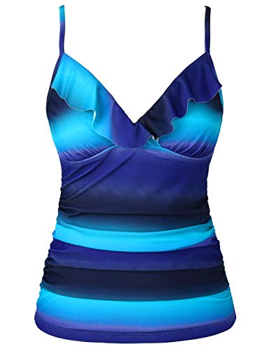 Image of Hilor Women's Tankini Tops Shirred Ruffled Swimsuits V Neck Swimwear Top