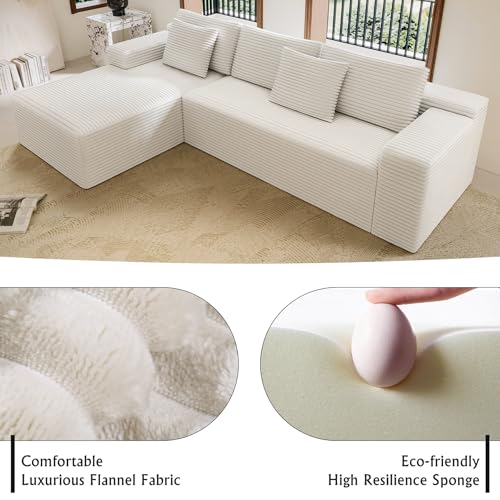 Image of Sectional couches for Living Room Corduroy Couch, 104 inch Cloud Sectional Couch with L-Shape Chaise, Modern Modular Sofa, Deep Seat Comfort, No Assembly Required(Plush Corduroy, Left Facing Chaise)
