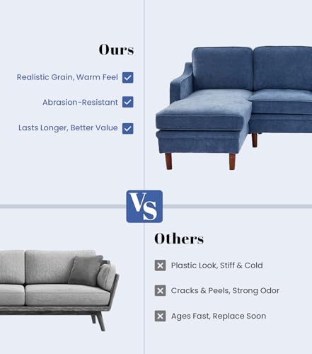 Image of Kingfun 88 inch L-Shape Sofa, Chenille Sectional Couch, Mid Century Modern Couches with Solid Wood Frame for Living Room Bedroom