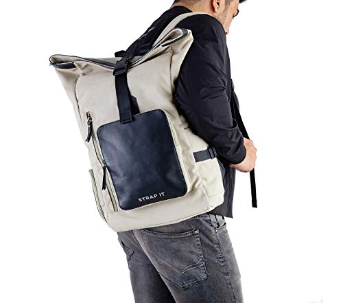 Image of Strap It TABI - Multipurpose Canvas Rolltop Laptop Backpack with Genuine Leather Details