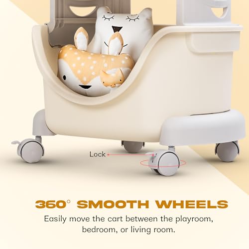 Image of BAYBEE Astro Storage Organizer for Kids Toys Baby Wardrobe for Clothes, Korner Baby Bookshelf with Detachable 2 Level Storage Box, Wheel Locking Mechanism, Kids Toys Storage Organiser for Babies