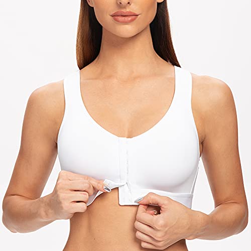MELENECA Women's Front Fastening Wirefree Post Surgery Plus Size Back Support Posture Bra White 34G - Image 3