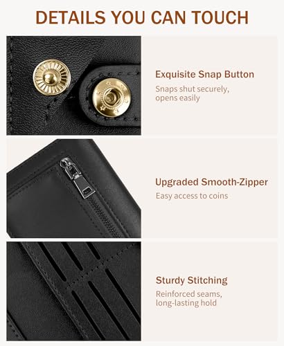 Image of Immaturus Womens Wallet, Blue Black Slim Thin RFID Blocking Credit Card Wallets, Long Bifold PU Leather Card Holder Organizer, Cute Cash Clutch Billfold with Zipper Coin Pocket Ladies Girls Gift