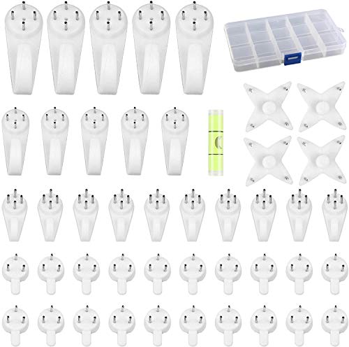 RoserRose 45 Pièces Crochets Muraux pour Cadre Photo, Crochet Mural en Plastique Invisible, Clous beton, Attache Beton, idéal pour suspendre un cadre photo, une horloge(Blanc)