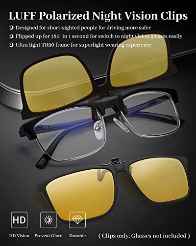 Image of LUFF Polarized /Night Vision Clip on Sunglasses /Myopia Glasses for Driving Black-Yellow