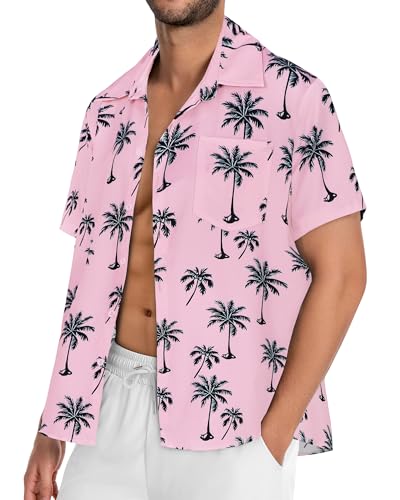 Image of Men Hawaiian Shirt Short Sleeve Summer Beach Button Down Shirts with Pocket