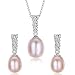Water Drop Pearl Stud Earrings & Silver Chain Pendant Set| Impeccable Quality Natural, Flawless Freshwater Pearl & 925 Sterling Silver| The Most Unique Fashion Jewelry Set (2 | Pink Pearls)