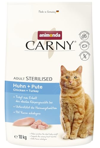 animonda Carny Katzen Trockenfutter Huhn + Pute (1 x 10kg), Trockenfutter für sterilisierte Katzen ohne Zucker und Getreide, mit viel frischem Fleisch