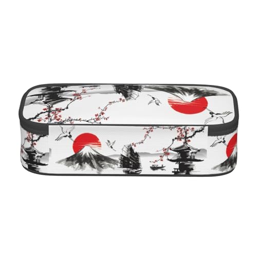 Image of Japanese Cherry Blossom And Mount Fuji Large Pencil Case, Pencil Pouch With Zipper Compartments Stationery Pencil Bag For Kids Teens Students School Supplies