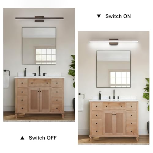 Image of SineRise 48-Inch LED Modern Bathroom Vanity Light Bar, Brown Modern Acrylic Bathroom Wall Lighting Fixtures Over Mirror (Cool White 6000K)