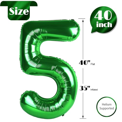 Image of Dark Green Number 5 Balloon 40 Inch, 5th Birthday Party Decorations, Giant 5 Foil Balloon for Party Supplies