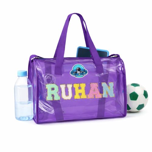 Image of AICA Personalized Name Embroidered Letters & Patch Duffle Bag for Kids Boys & Girls Age 1-18 Years Age Group (Purple) | Gift for Boys Girls Kids