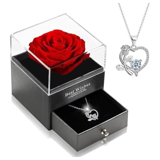 ELEUTH Rosa Eterna con Collar Regalos para Mujer,Rosa Eterna Natural Preservada Caja Regalos Originales para Mujer Pareja Mom para Regalos San Valentin,Dia de la Madre,Aniversario,Cumpleaños,Navidad